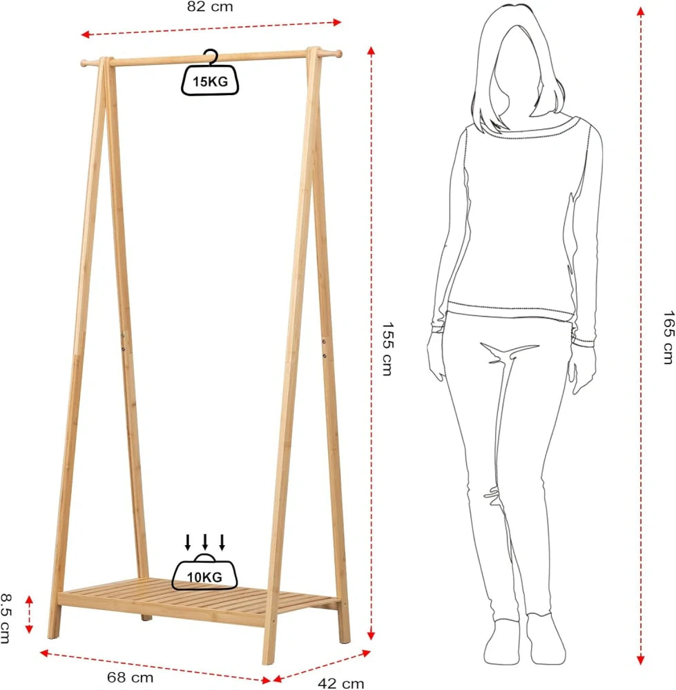 Porte-vêtements eSituro 82 x 42 x 154,5 cm - Bambou - Étagère à chaussures - Naturel