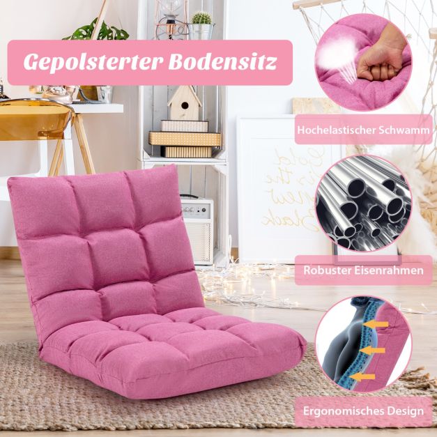 Fauteuil de sol réglable Coast – 14 positions d'inclinaison du dossier – 106,5 x 55,5 x 10 cm – Rose foncé