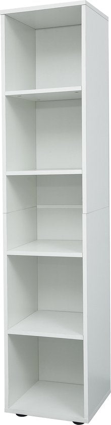 Meuble de salle de bain blanc - 5 compartiments ouverts - Meuble colonne pour salle de bain/salle d'eau/couloir - 150x32x30cm - Blanc