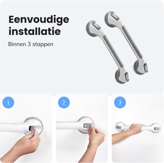 Poignée avec ventouse - Pour la douche - 2 pièces - Poignée de douche pour la salle de bain - Barre murale - Modèle extra sûr et solide - 40cm - Luft