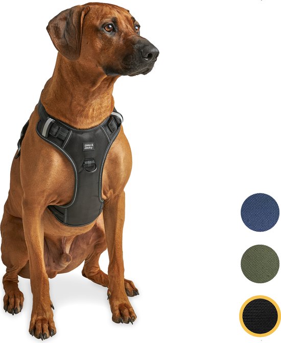 Harnais pour chien Jake et Jacky - Harnais anti-traction - Réfléchissant - Taille L - Noir