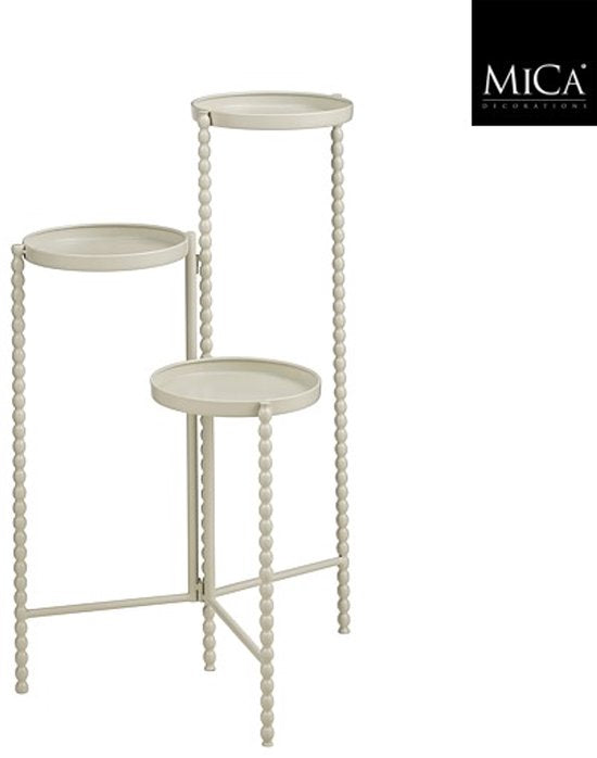 Mica Decorations Salvo - Support pour plantes d'intérieur - Tablette pour plantes d'intérieur - Support à trois étagères - 40 x 40 x 70 cm - Fer - Blanc cassé