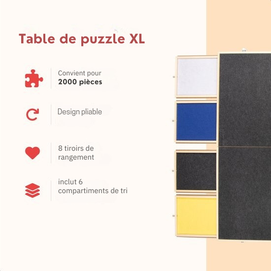 Table de puzzle XL – DIYDash – 2000 pièces – système de rangement – pliable