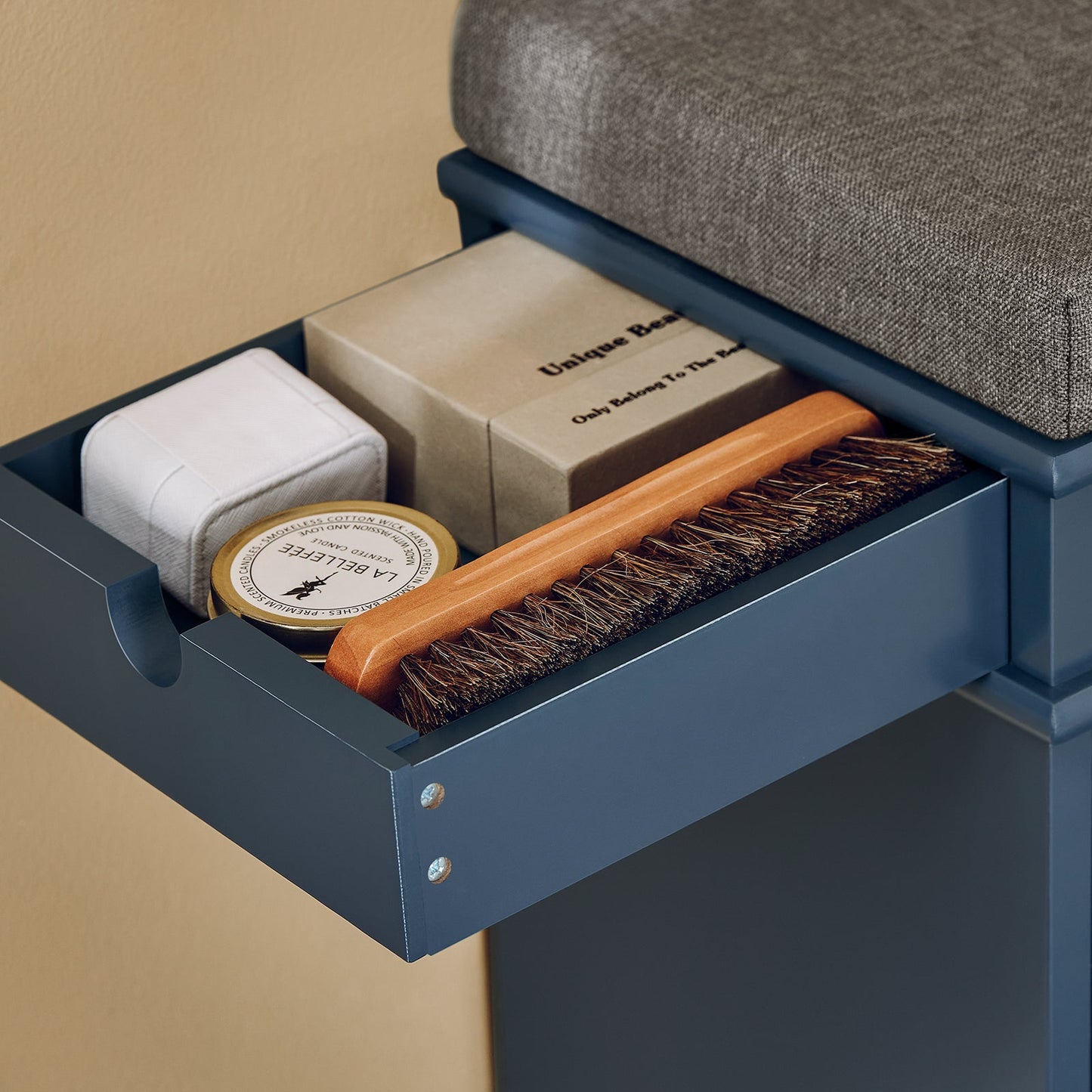 SoBuy Meuble et banc à chaussures couloir - 2 abattants - avec coussin amovible - couloir étroit - bois laqué - L104 x P24 x H51 cm - bleu