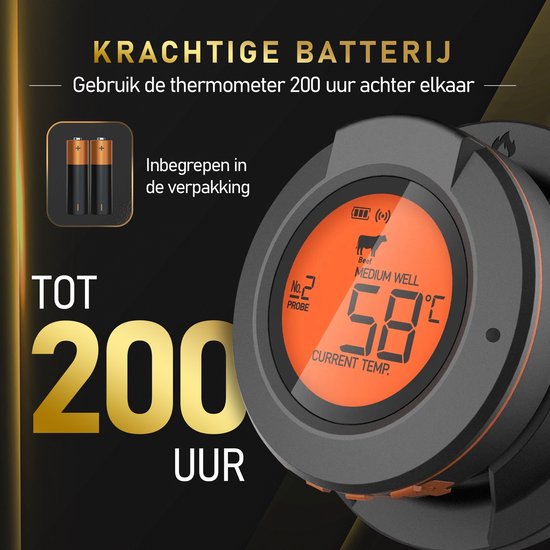 MostEssential AT-02 Thermomètre à viande - Thermomètre de barbecue intelligent - Bluetooth, application et 2 sondes de mesure inclus