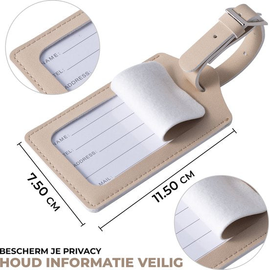 EverNeeds Etiquette de bagage - Etiquette de bagage pour valises - Etiquettes de bagage - Cuir PU - Crème - 2 pièces