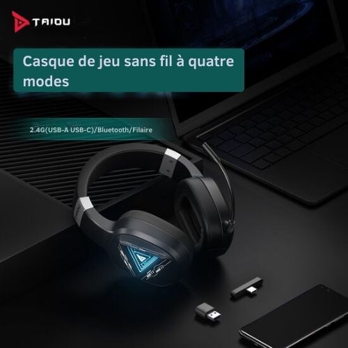 Casque de jeu sans fil 2,4 GHz TAIDU THS320Pro- Casque Bluetooth - avec microphone - Convient pour PS4/PS5, Nintendo Switch - Multiplateforme - Noir