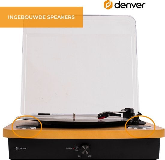 Denver Record Player Dual Bluetooth - Haut-parleurs intégrés - USB - Rétro - Bois - VPL230LW