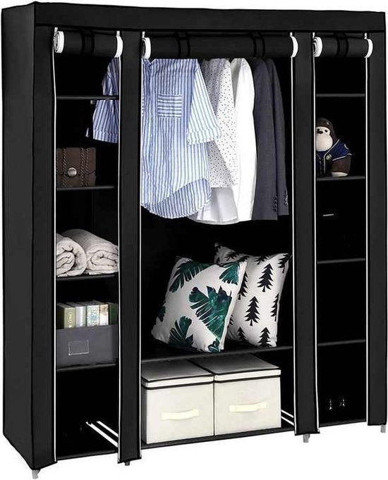 Goliving Penderie pliante - Penderie armoire - Penderie - Armoire pliante en tissu - Armoire de camping - 175x150x44 cm - Noir