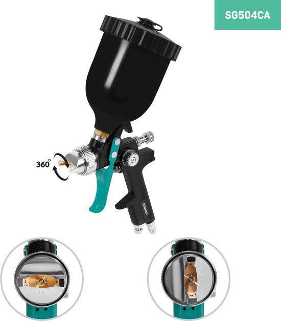 VONROC PRO Pulvérisateur de peinture - Pistolet à peinture - design HVLP - réservoir de 600ml - 3 buses incluses - 2-10 bar - raccord universel EURO/DIN 7.2mm