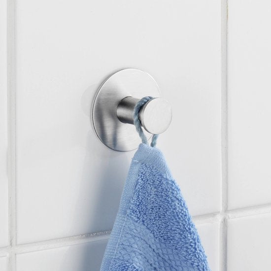 Crochets ronds autocollants pour serviettes Wenko - Argent - À accrocher sans percer | Autocollants
