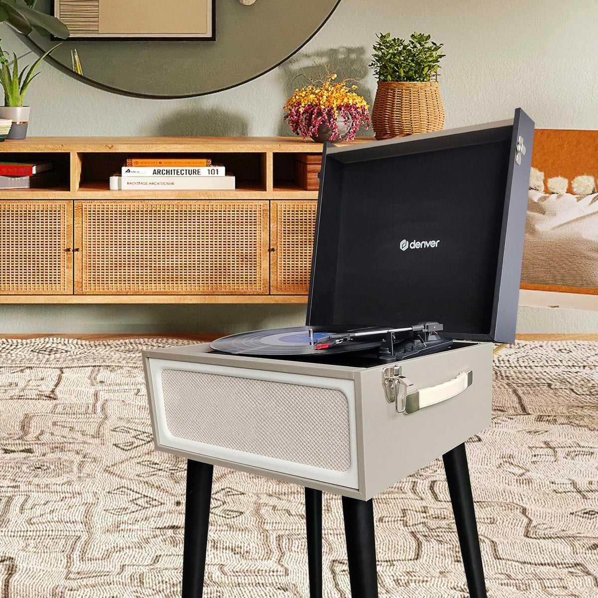 Denver Record Player Bluetooth - Haut-parleurs intégrés - Radio FM - Auto-stop - Retro - VPR250