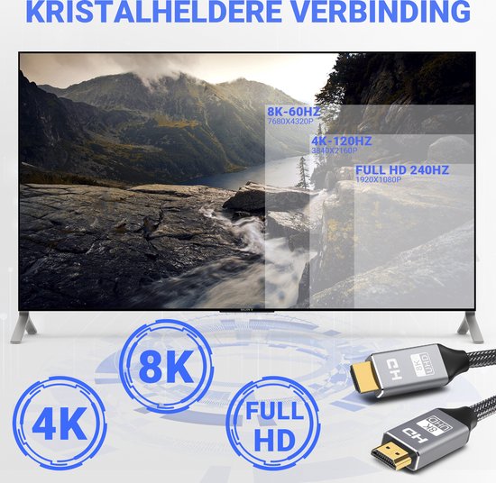 SBVR - Câble HDMI 2.1 - 8K Ultra HD - 4K 120 Hz - Câble HDMI en nylon - 1,2 mètre