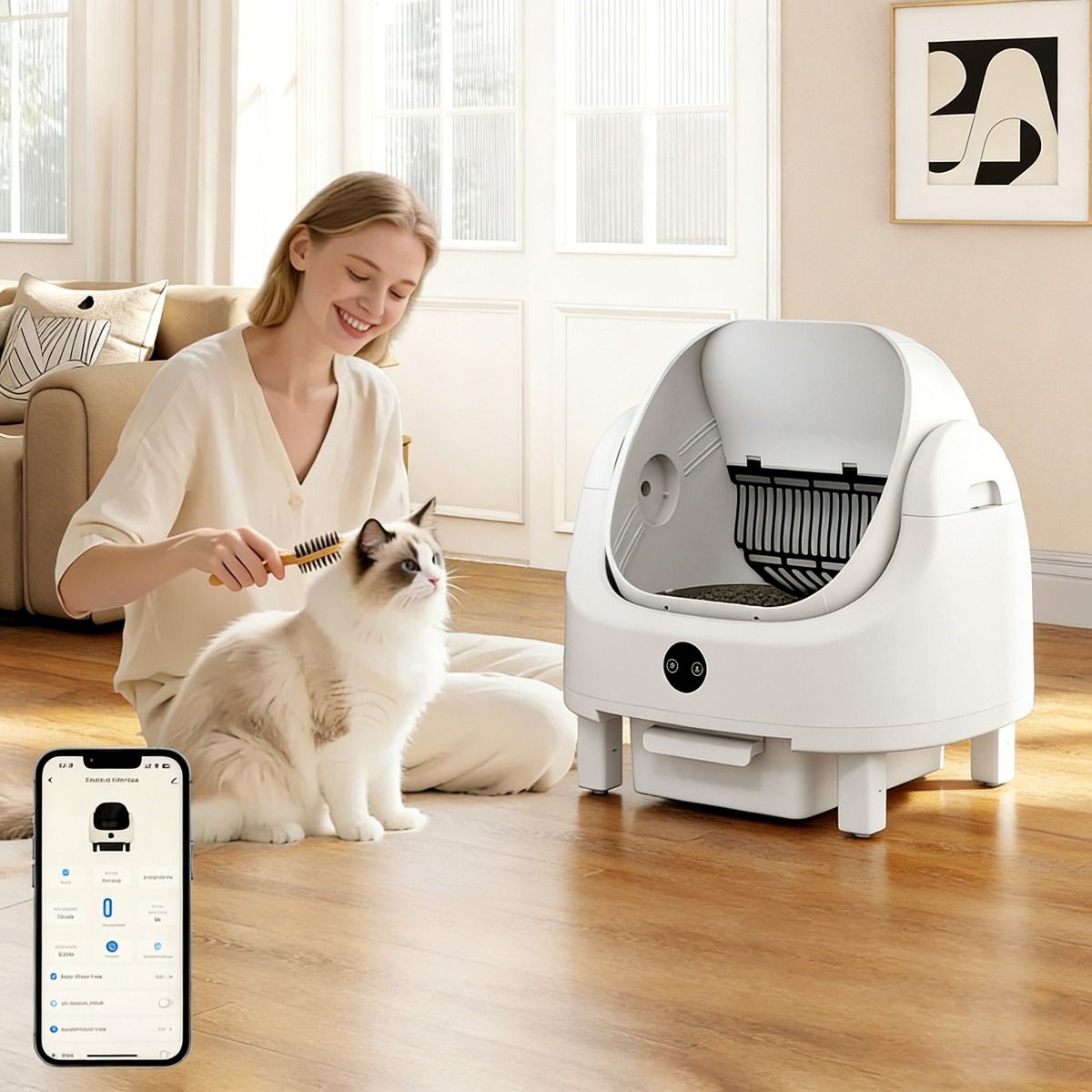 Litière automatique autonettoyante Coast - Commande via application - Capteurs de sécurité - Blanc