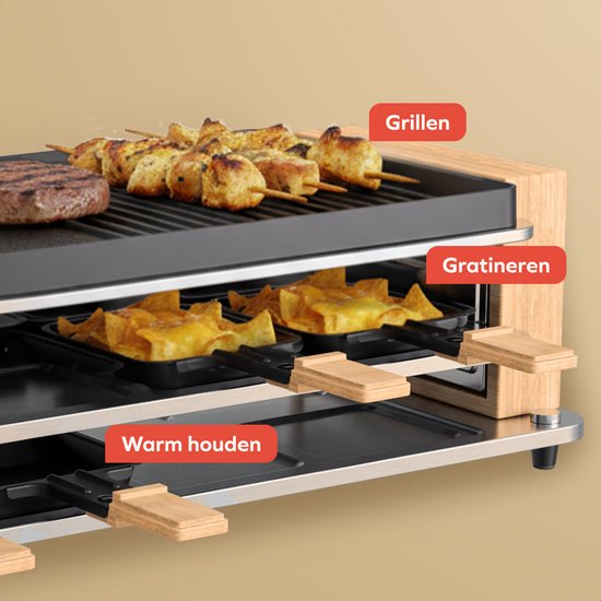 KitchenBrothers Gourmet Set - 950W - Assiette Gourmet 8 personnes - Set avec casseroles et spatules - 46,5 x 23 cm - Bois/Noir
