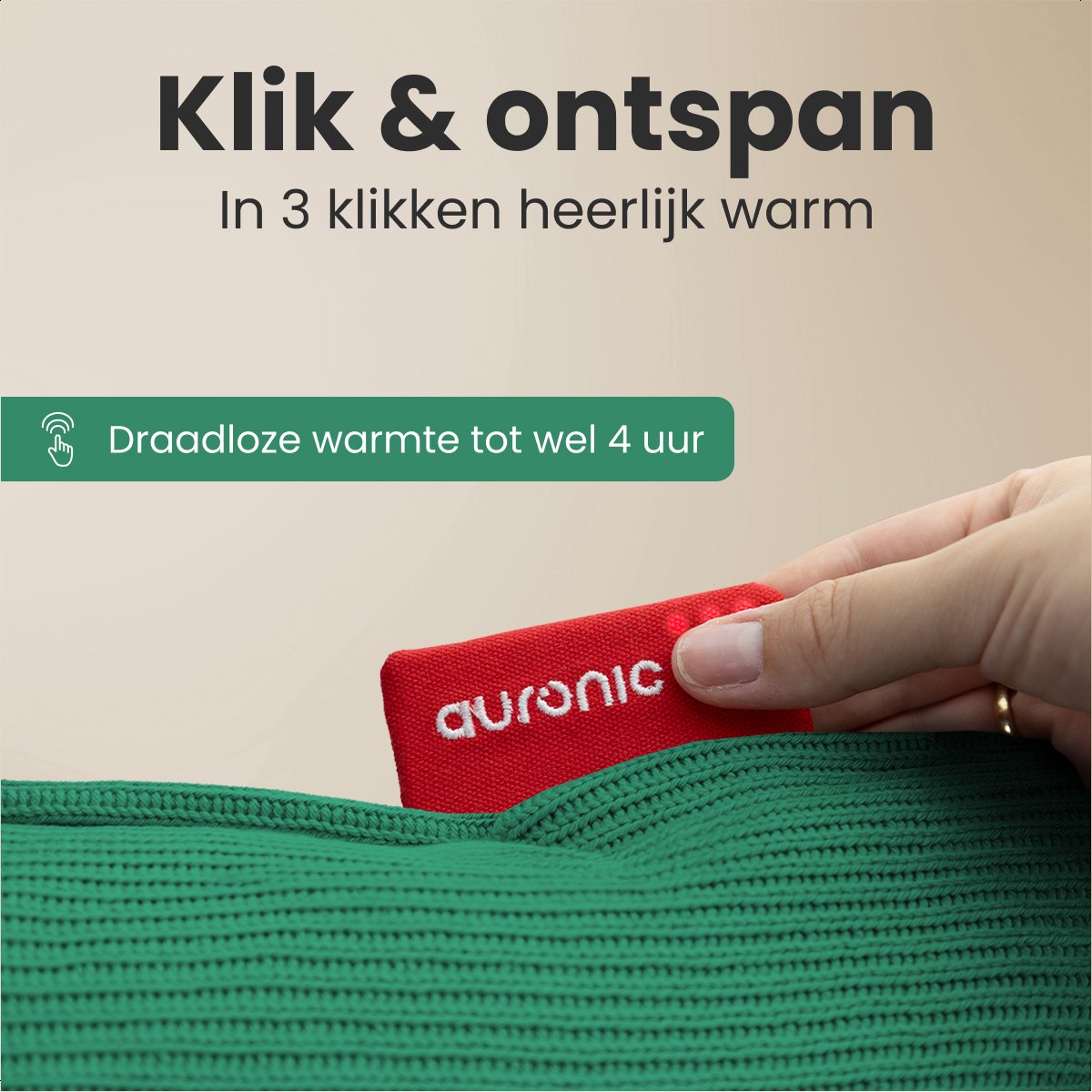 Auronic Heat pad - Tricoté - 45x60 - Sans fil - Rechargeable - Électrique - Infrarouge - Vert pastel