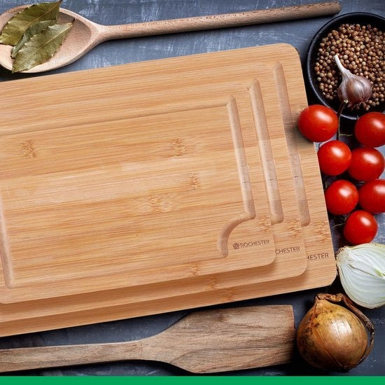 Rochester Snijplanken Hout – Borrelplank – Serveerplank - 3-Delig – Organisch Bamboe – Luxe Design – Hygienisch En Duurzaam