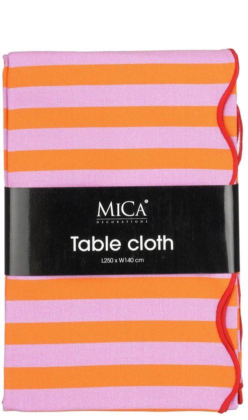 Mica Decorations : nappe rayée pour table à manger - Nappe d'intérieur et d'extérieur 250 x 140 cm - Toile cirée 100 % coton - Orange, rose