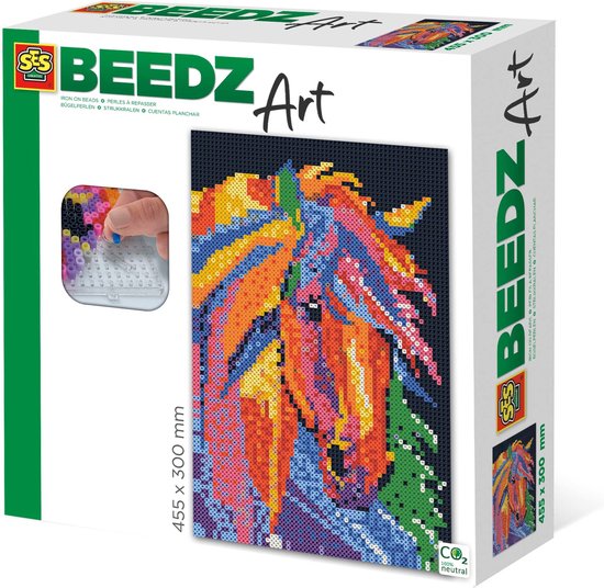SES Beedz Art - Fantaisie chevaline - 7000 perles de fer - oeuvre d'art en perles de fer - set complet avec plaques de base et feuille de repassage
