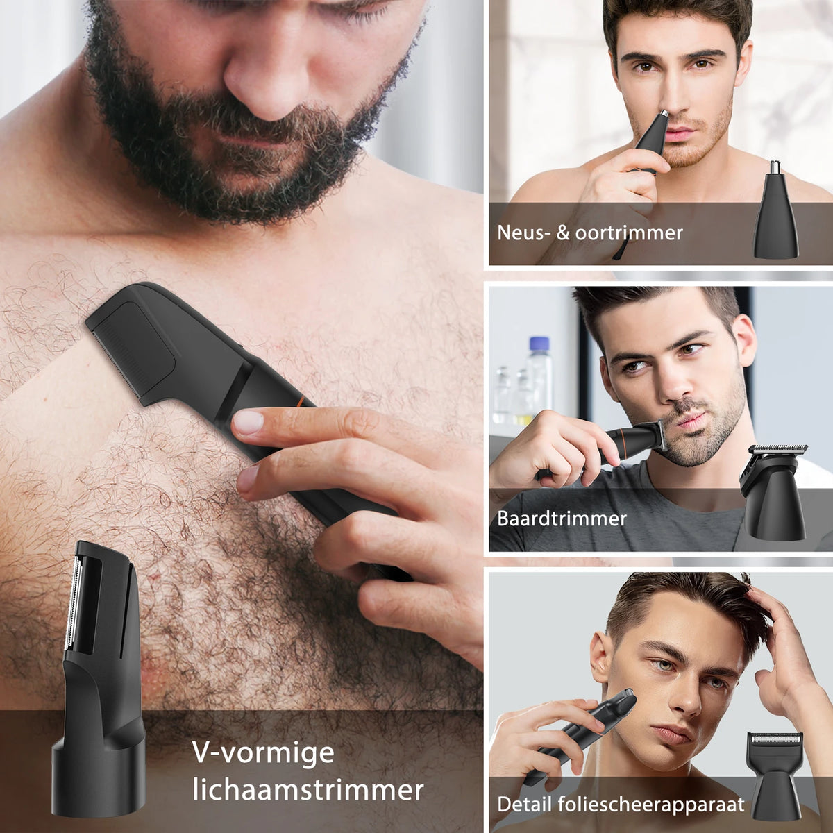 Tondeuse corporelle MAXGROOM 7-en-1 - Sans fil - 1 à 9 mm - Étanche IPX6 - 90 min - Écran LED - Embouts magnétiques