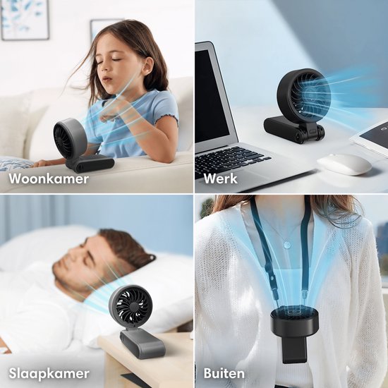 Vulpes Goods® Tech - Hand Fan PRO 3in1 - Rechargeable et portable - Mini ventilateur USB sans fil - Ventilateur de cou - Moteur puissant - 4000 mAh - 5 vitesses - Design pliable - Jusqu'à 14 heures de refroidissement - Cordon de transport inclus