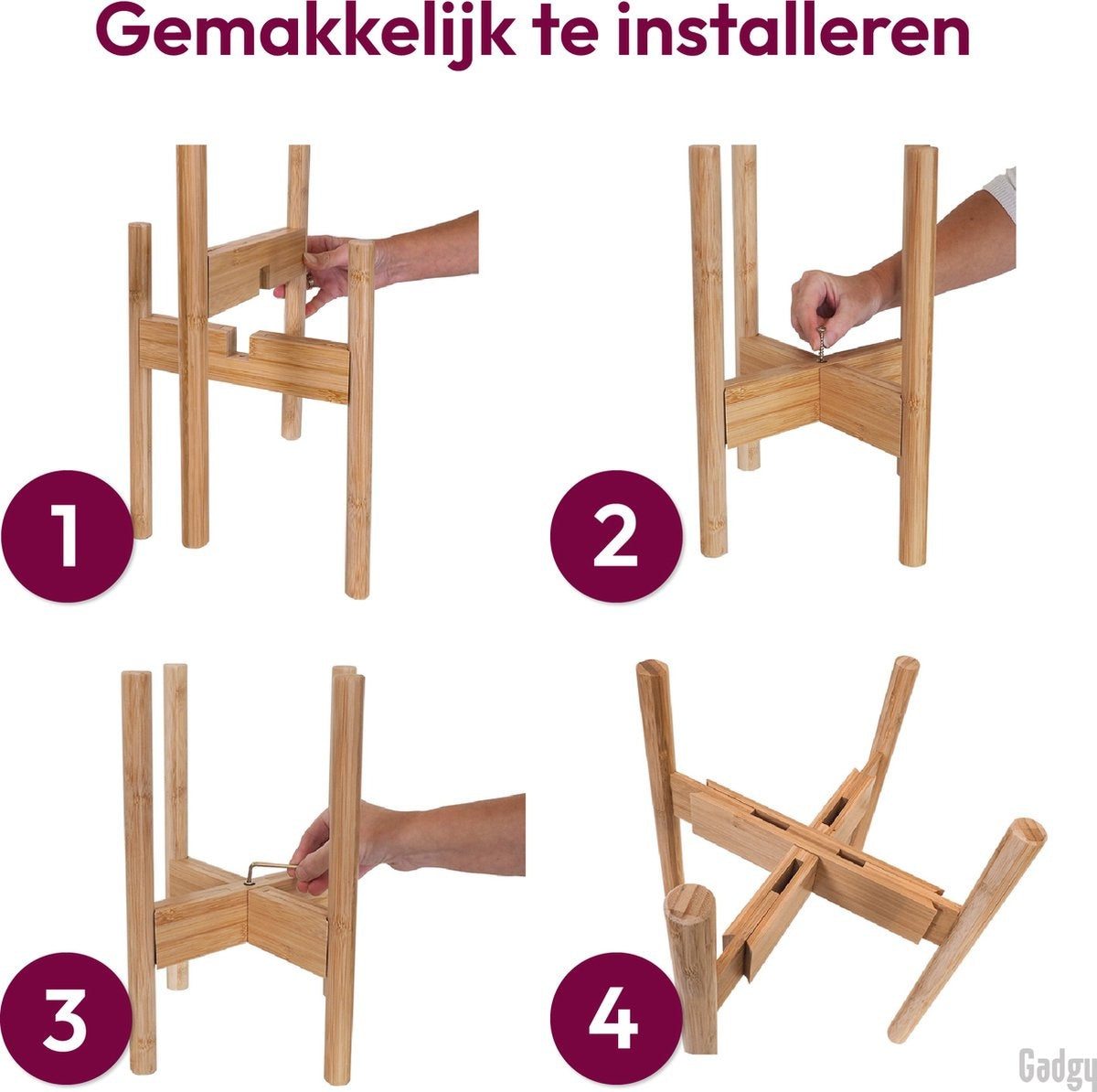 Gadgy Bamboe Plantenstandaard 2 st - Plantentafel - Plantentafeltje voor binnen - Plantenrek - Uitschuifbaar - Hout - Ø 20 tot 30 cm