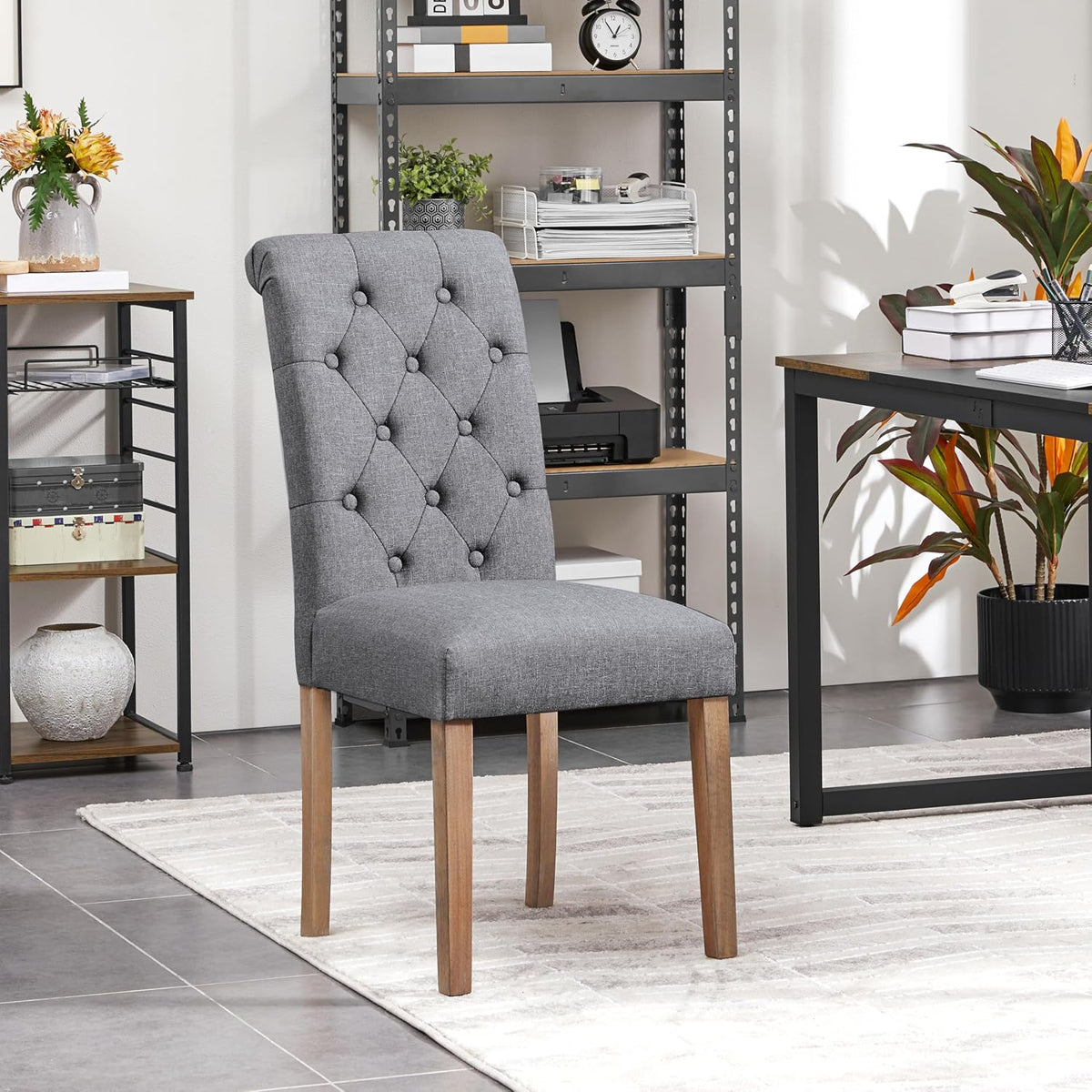 Yaheetech Lot de 2 chaises de salle à manger - Gris foncé - 45,5 x 62 x 98,5 cm - Dossier haut, pieds en bois