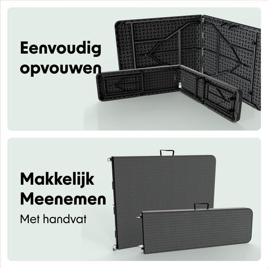 LifeGoods Set de pique-nique pliable - 180cm x 74cm - Table de jardin avec 2 bancs - Résistant aux intempéries - Table de camping - Table à bière pliable - Pour l'intérieur et l'extérieur - Pour 6 à 8 personnes - Rotin Noir