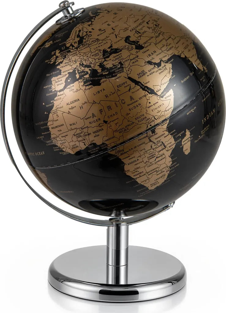 Globe Coast 20 cm - Noir/Or - Rotatif à 360° - Avec socle métallique - 21 x 21 x 27 cm
