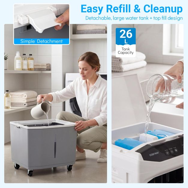 Climatiseur portable 3-en-1 Coast – 26 L – 45 x 33 x 88,5 cm – Blanc et gris
