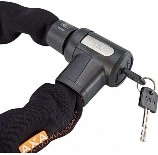 AXA Procarat+ 105 Cadenas à chaîne – ART 4 Cadenas pour moto – 105 cm – Acier trempé 10,5 mm – Cadenas à suspension libre – Housse de protection en néoprène – Service de clés en ligne – Noir