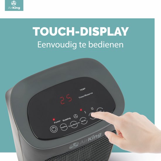 AirKing Réchaud électrique - Réchaud céramique compact avec écran tactile - Ventilateur de réchaud 2 étages 900 et 1800 watts - Protection contre l'inclinaison - Portable