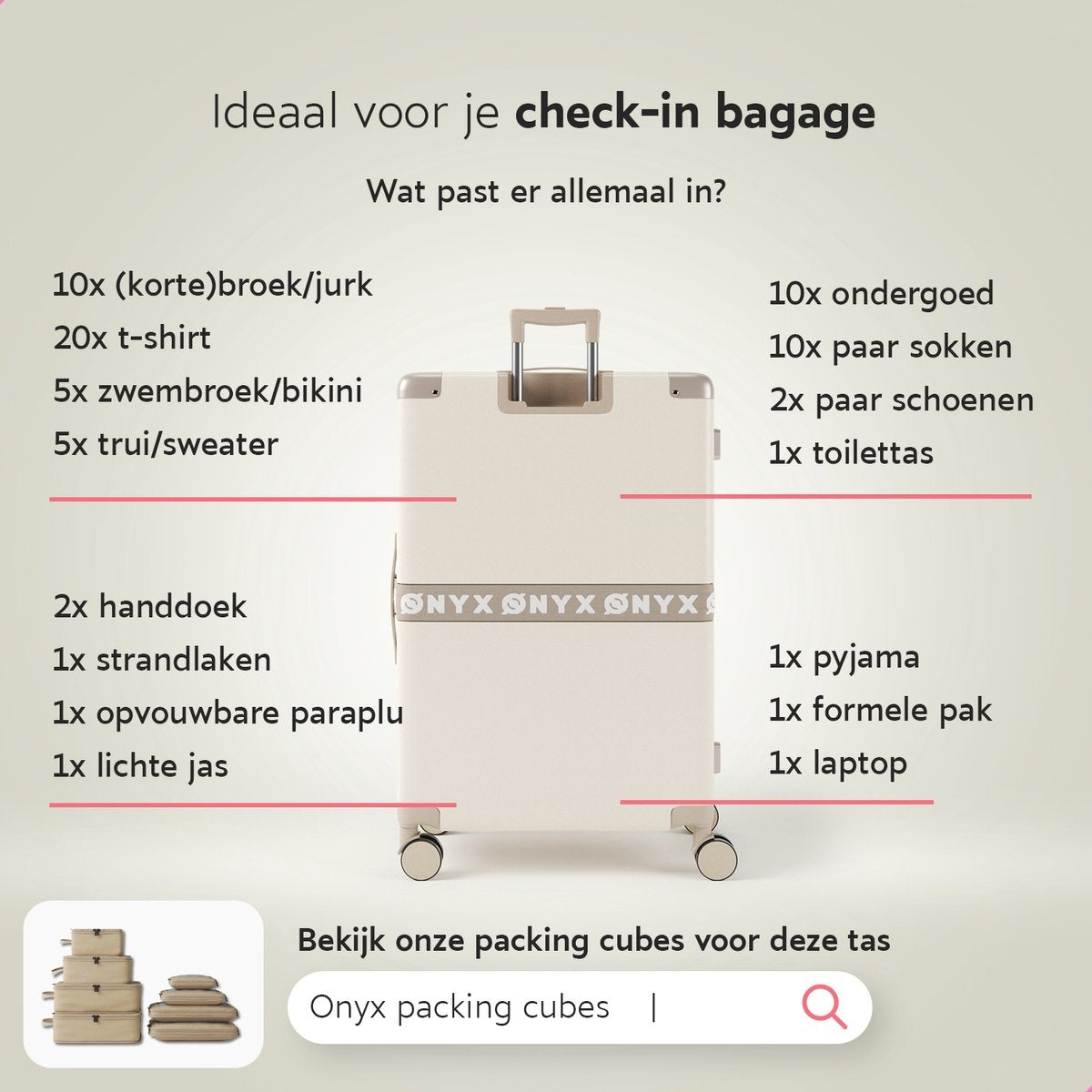 ONYX 3-Piece Suitcase Set - Hand Luggage and Check-in Case - 33L/65L/100 L - TSA Lock - Spinner Wheels - Lightweight Trolley - Aluminium Closure - Beige