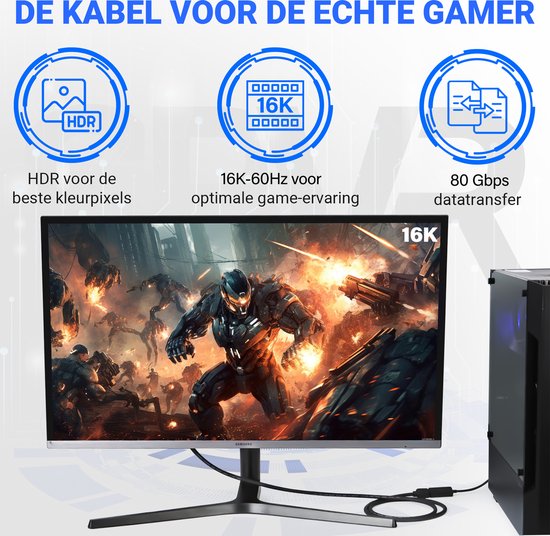 Câble DisplayPort 2.1 - 16K@60Hz/8K@120Hz/4K@144Hz - DisplayPort vers DisplayPort - Câble DP - 2 mètres