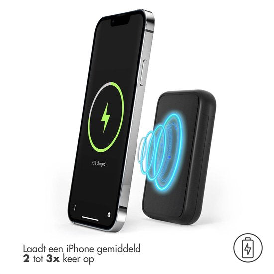 Accezz Powerbank Adapté à Magsafe 5000 mAh - Affichage LED de la batterie - USB C - 18 Watt - Powerbank sans fil Adapté à iPhone 12/13/14/15 - Noir
