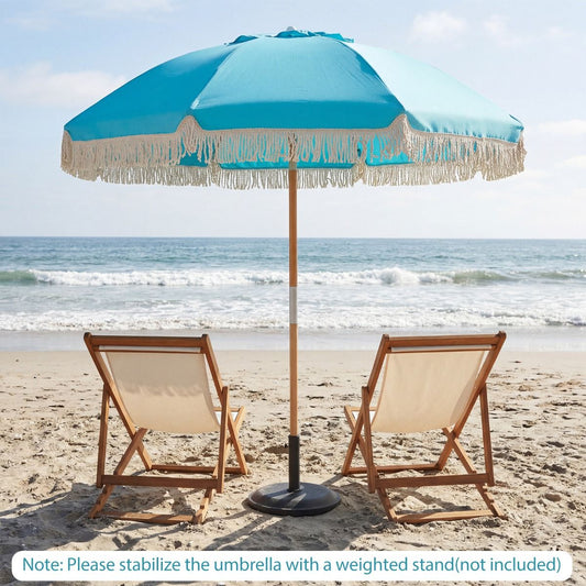 Parasol de jardin Coast à franges - parasol de plage en bois - inclinaison réglable - bleu