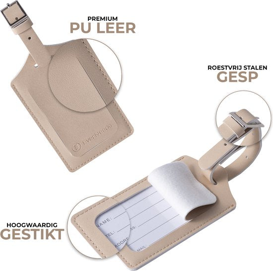 EverNeeds Etiquette de bagage - Etiquette de bagage pour valises - Etiquettes de bagage - Cuir PU - Crème - 2 pièces