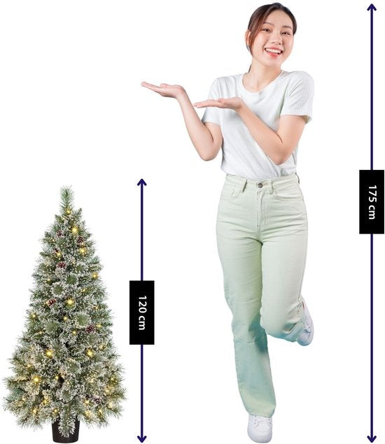 Black Box Trees Vandans : sapin de Noël artificiel avec éclairage, H 120 x Ø 60 cm - Sapin artificiel avec décorations de Noël - Sapin de Noël artificiel aux branches enneigées - Vert