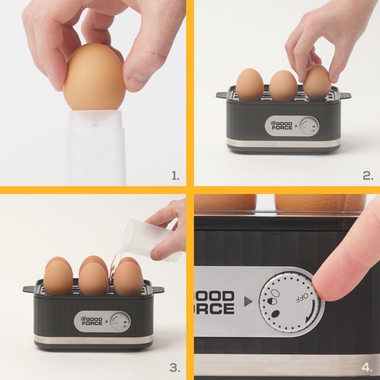 Cuit-oeufs électrique GoodForce - pour 1 à 6 oeufs - avec minuterie et alarme