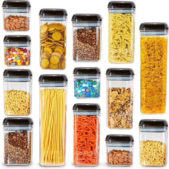 KitchenBrothers Bocaux - 14 pièces - hermétique - étiquettes réinscriptibles - plastique
