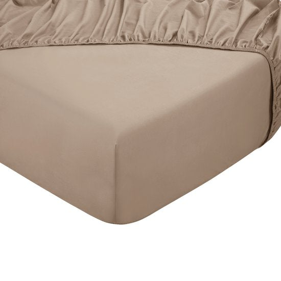 PHLOX Drap-housse - 100% Satin de coton (300 TC) - 90x200 cm pour une personne - Doux et respectueux de la peau - Elastique rond - Beige