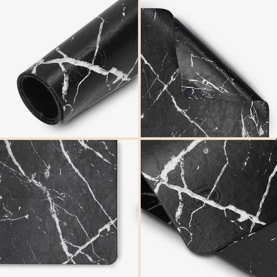 Sets de table Castagnola aspect cuir - Sets de table antidérapants en cuir artificiel - Dessous de verre hydrofuge - Dessous de verre - 6 pièces - 45 x 30 cm - Noir/Blanc - Motif marbré