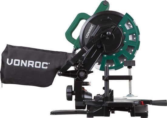 VONROC Tronçonneuse - Scie à onglet - 1700W - Ø216MM - 4900 /min - Avec laser, rallonges de table et réglage de la profondeur - Lame de scie et serre-pièce inclus