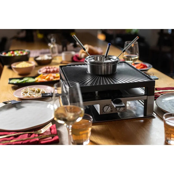 Grill multifonction Solis 796, 3 en 1 Fondue, Raclette et Pierrade, 8 personnes, Argent/Noir