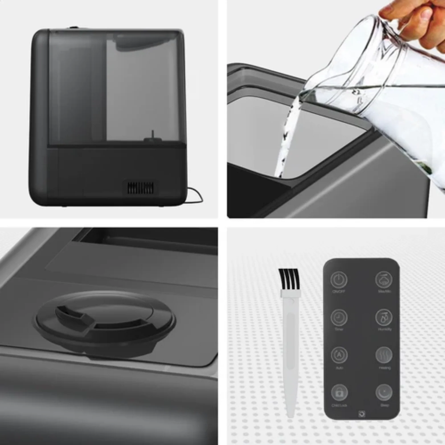 Humidificateur - Auronic - 3 niveaux de chaleur - Capacité du réservoir 6L - 70m2 - Filtre à eau inclus - Noir