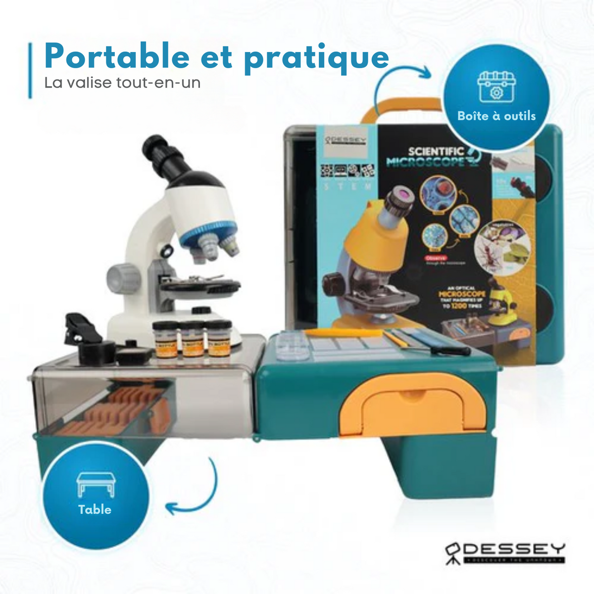 Microscope - ODESSEY - avec boîte à outils - Grossissement 1200X - Modèle Julius