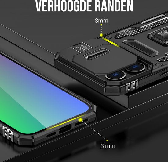 Podec Case suitable for iPhone 15 Pro Black Phone Case - Anti-Shock Case Cover Hybrid Armor Case with Kickstand Ring with Screen Protector