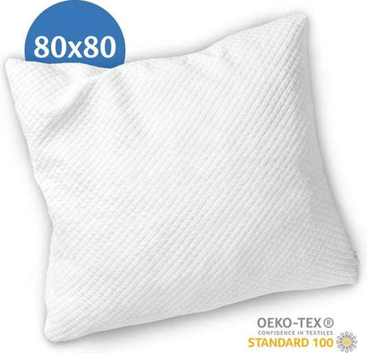 Oreiller orthopédiques en bambou Ella ® pour douleurs aux cervicales - 80 x 80cm  - Mousse à mémoire de forme / Rembourrage en mousse à mémoire de forme - Ergonomique et orthopédique - Taie d'oreiller incluse