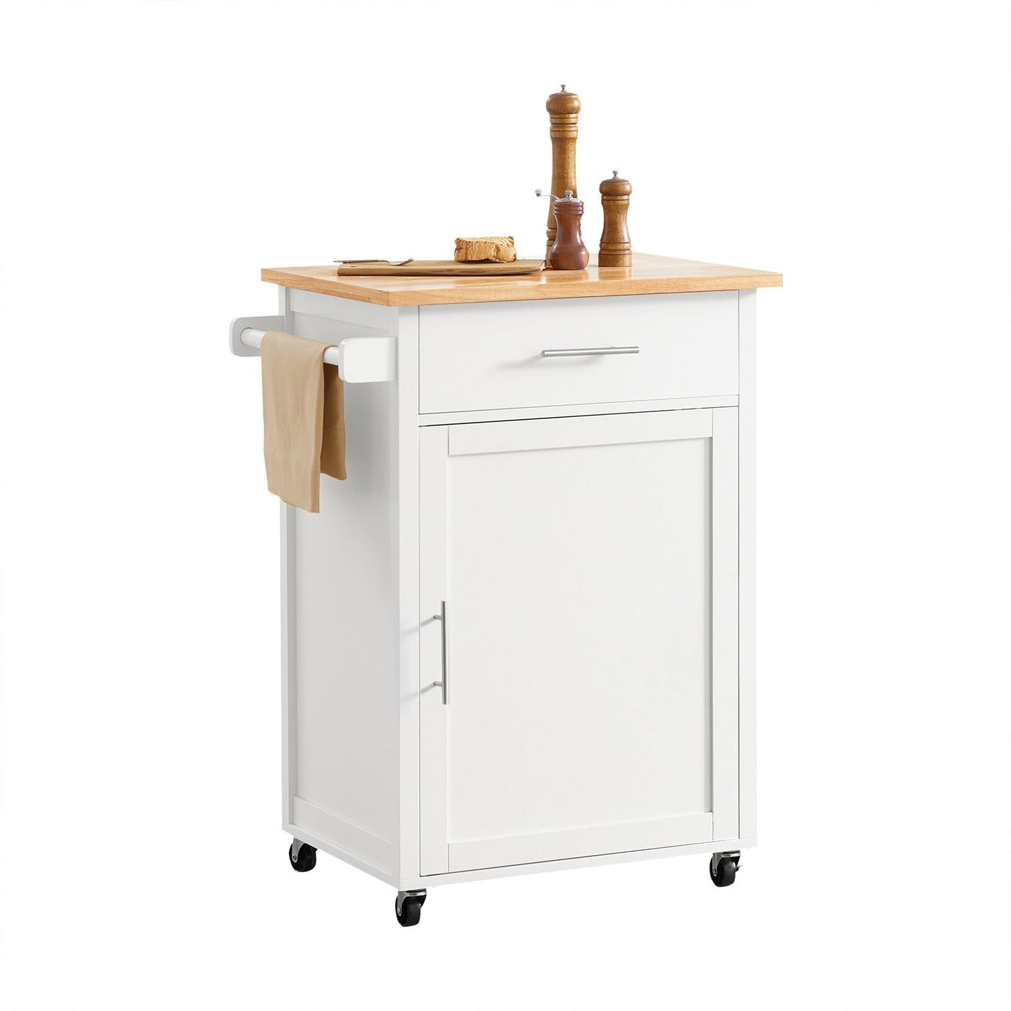 Chariot de Rangement - SoBuy - Chariot de cuisine - Plan de travail inclus - Avec porte et tiroir - Max. 45KG - 68 x 46 x 90 cm - Blanc