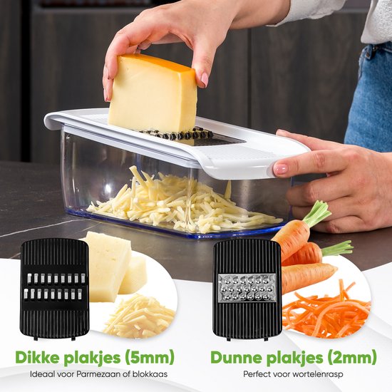 Mandoline Stosh - Coupe-légumes - Coupe-oignons - Coupe-spirale - Râpe - 6 pièces - Plastique - Sans BPA